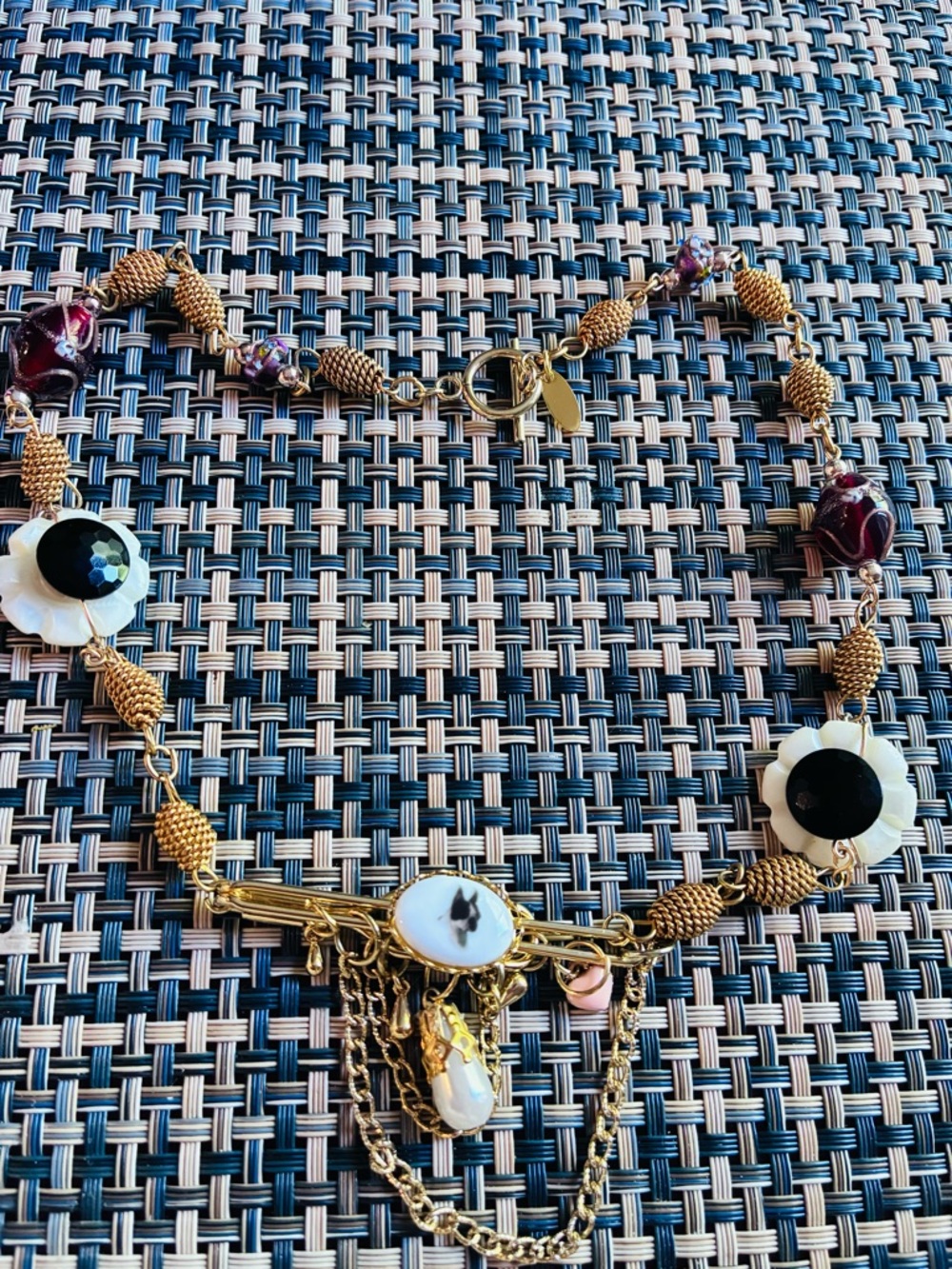 Handmade frenchie dog reclaimed vintage necklace